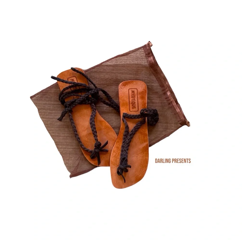 Mystique  Braided Strap Flip Flop Sandals Women Color Brown Size 10